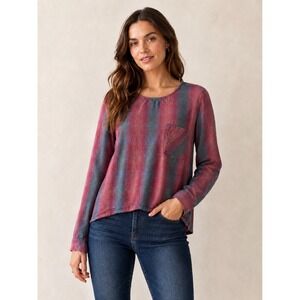 Cloth & Stone Plaid Lace-Up Back Blouse Berry Teal Size L C2212-014-304